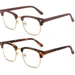 imageMEETSUN Blue Light Glasses Retro Half Frame Clear Lens  AntiEyestrain for Computer Gaming ampamp Phone Use  Women Men Fashion Bluelight GlassesTortoiseshell FrameBrown Frame  2 PACKTortoiseshell Gold Brown Gold 2 Pack