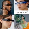 imageMEETSUN Retro 90s Rectangle Sunglasses for Women Men Trendy Small Nude Inspired Narrow GlassesBeige Frame Brown Lens