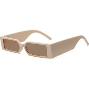 imageMEETSUN Retro 90s Rectangle Sunglasses for Women Men Trendy Small Nude Inspired Narrow GlassesBeige Frame Brown Lens