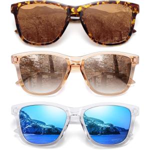 imageMEETSUN Polarized Sunglasses for Women Men Trendy Classic Retro Designer Style Fashion UV400 Protection3 Pack Blue Mirrored  Light Brown  Tortoiseshell