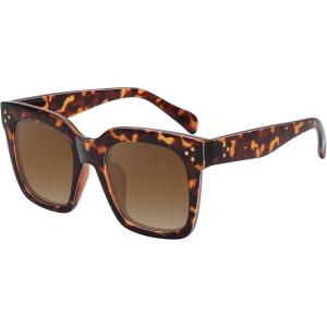 imageMEETSUN Sunglasses for Women Oversized Square Designer Style UV400 Flat Lens Leopard