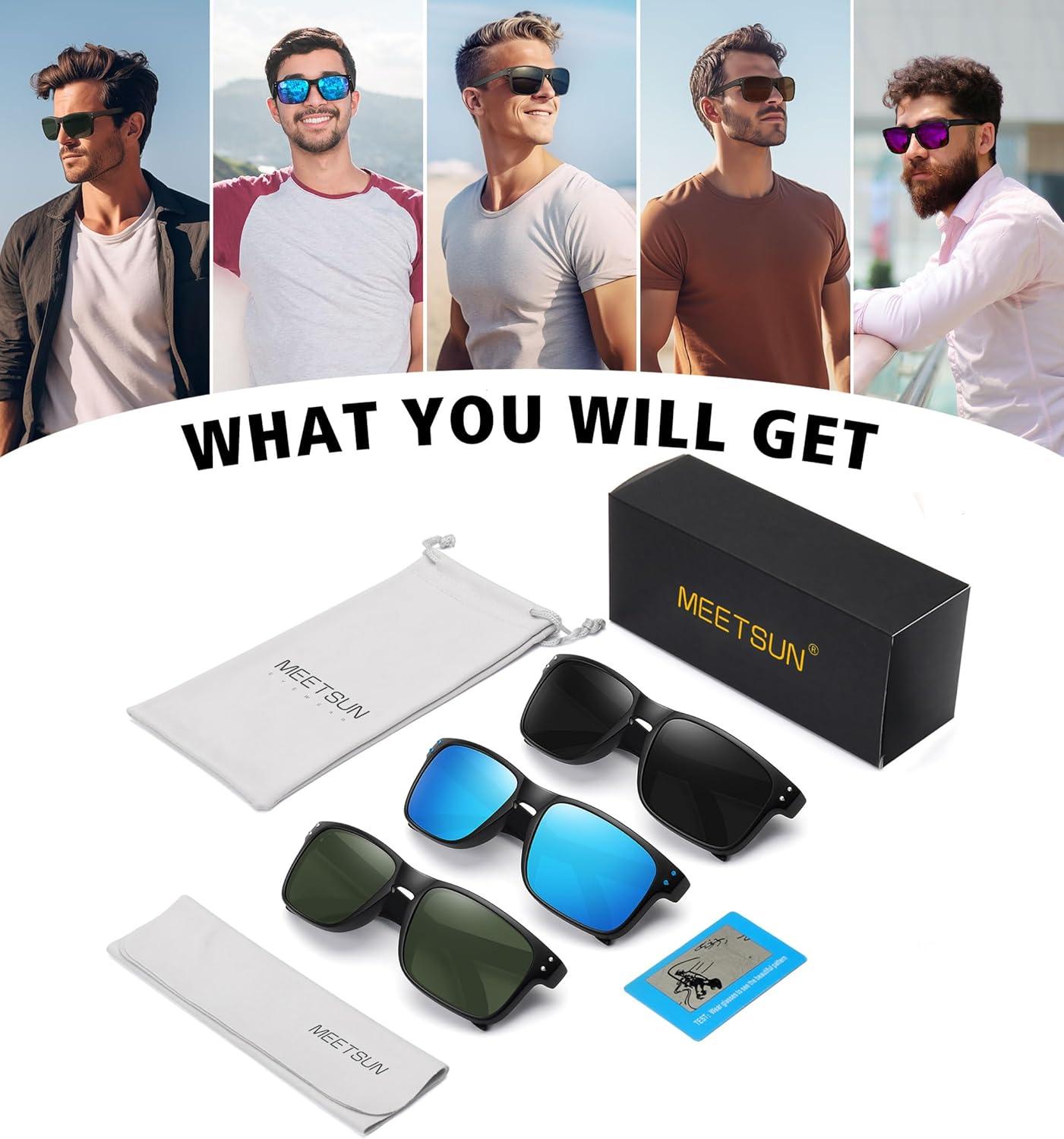 imageMEETSUN Polarized Sunglasses for Men Women Sports Driving Fishing Glasses UV400 Protection3packblackblueg15 Lens