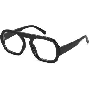 imageMEETSUN Retro Square Aviator Computer Blue Light Blocking Glasses for Women Men Fashion Oversized Fake EyeglassesBlack Frame