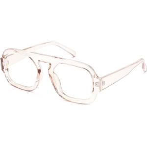 imageMEETSUN Retro Square Aviator Computer Blue Light Blocking Glasses for Women Men Fashion Oversized Fake EyeglassesBrown Frame