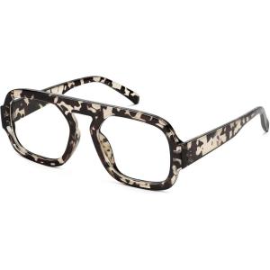 imageMEETSUN Retro Square Aviator Computer Blue Light Blocking Glasses for Women Men Fashion Oversized Fake EyeglassesGrey Tortoise Frame