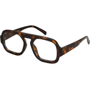 imageMEETSUN Retro Square Aviator Computer Blue Light Blocking Glasses for Women Men Fashion Oversized Fake EyeglassesTortoise Frame
