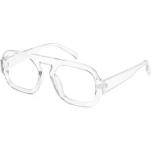 imageMEETSUN Retro Square Aviator Computer Blue Light Blocking Glasses for Women Men Fashion Oversized Fake EyeglassesTransparent Frame
