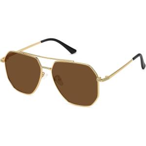 imageMEETSUN Retro Oversized Aviator Sunglasses for Women Men Polarized Large Vintage Classic Square Metal Aviators ShadesGold FrameBrown Lens