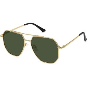 imageMEETSUN Retro Oversized Aviator Sunglasses for Women Men Polarized Large Vintage Classic Square Metal Aviators ShadesGold FrameDark Green Lens