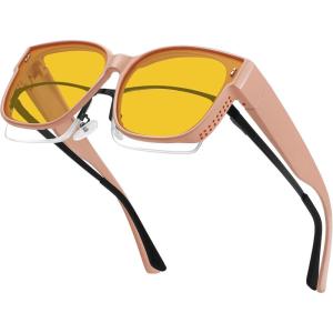 imageMEETSUN Night Driving Glasses for Women Trendy Square Large Frame Fit Over Glasses Night Vision SunglassesBrown