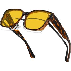 imageMEETSUN Night Driving Glasses for Women Trendy Square Large Frame Fit Over Glasses Night Vision SunglassesBrown Tortoise