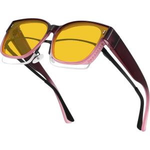 imageMEETSUN Night Driving Glasses for Women Trendy Square Large Frame Fit Over Glasses Night Vision SunglassesRed