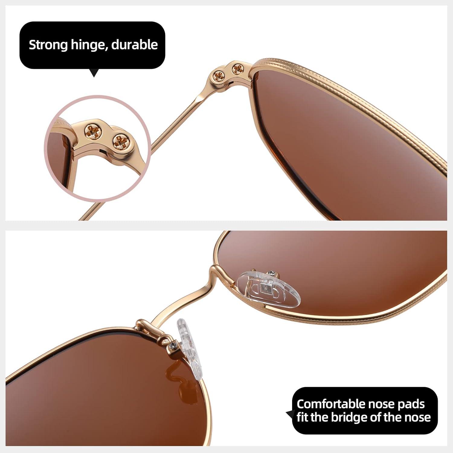 imageMEETSUN Polarized Hexagon Sunglasses for Women Men Polygon Square Sun Glasses UV400 Protection Metal FrameGold Framebrown Lens
