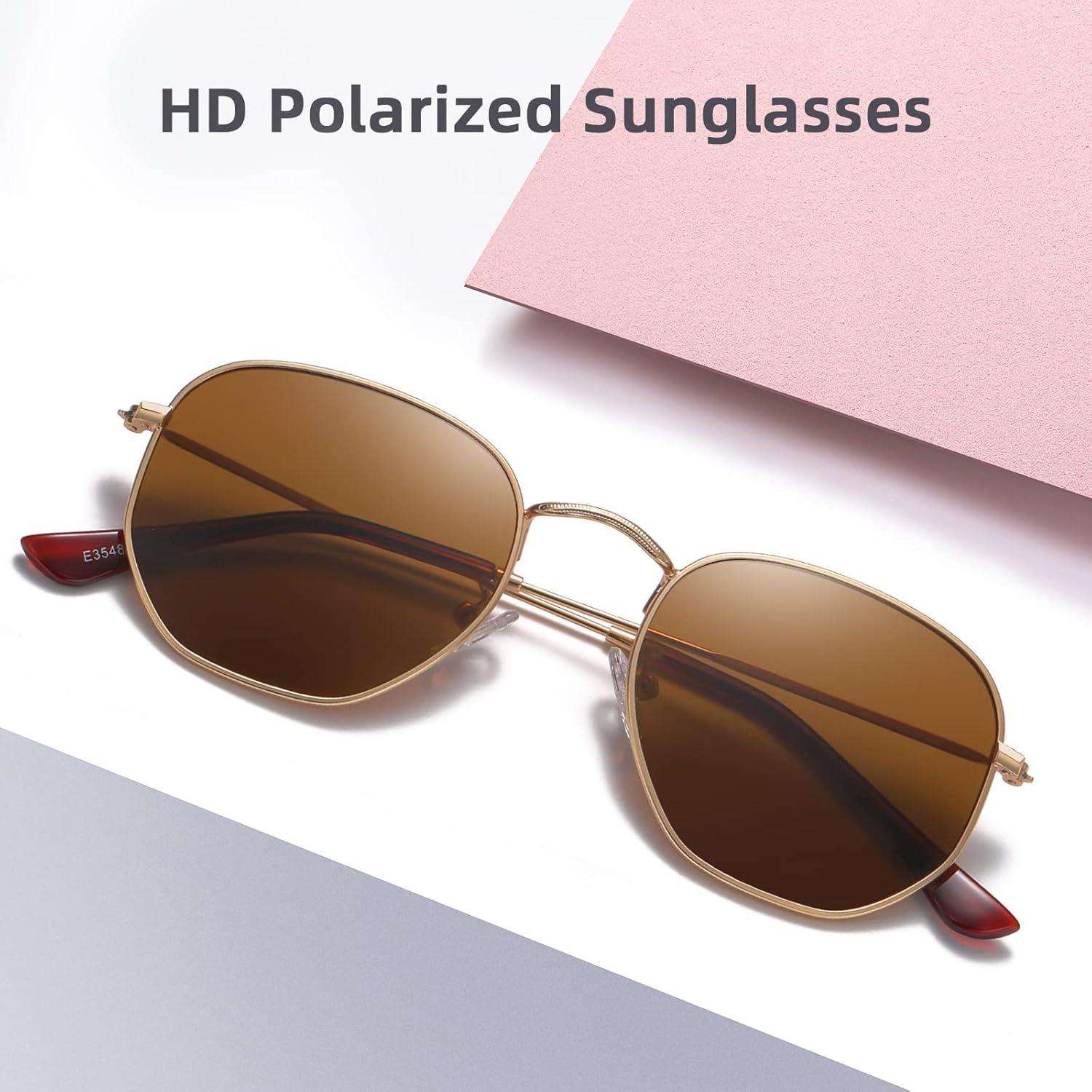 imageMEETSUN Polarized Hexagon Sunglasses for Women Men Polygon Square Sun Glasses UV400 Protection Metal FrameGold Framebrown Lens
