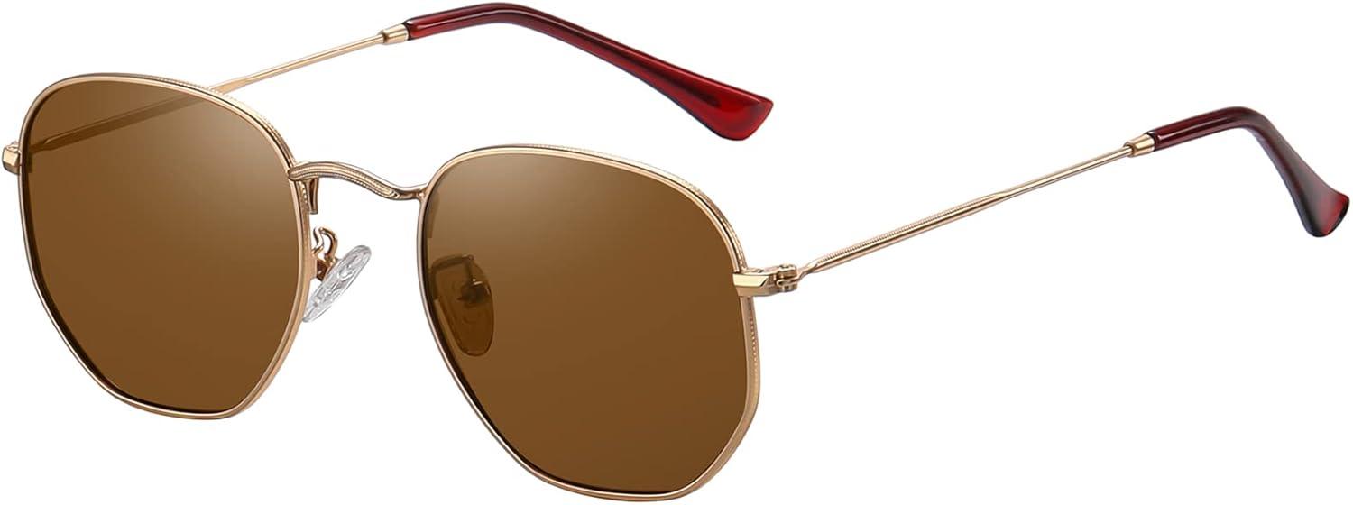imageMEETSUN Polarized Hexagon Sunglasses for Women Men Polygon Square Sun Glasses UV400 Protection Metal FrameGold Framebrown Lens
