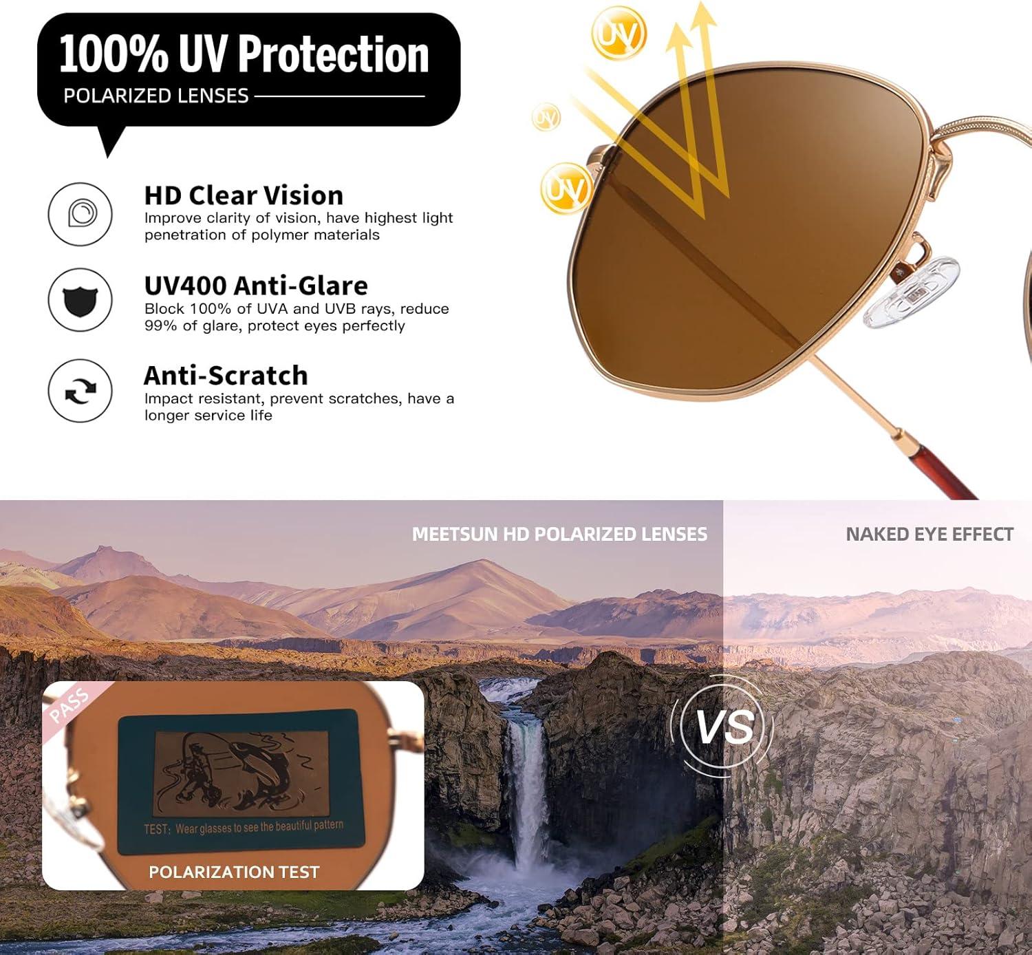 imageMEETSUN Polarized Hexagon Sunglasses for Women Men Polygon Square Sun Glasses UV400 Protection Metal FrameGold Framebrown Lens