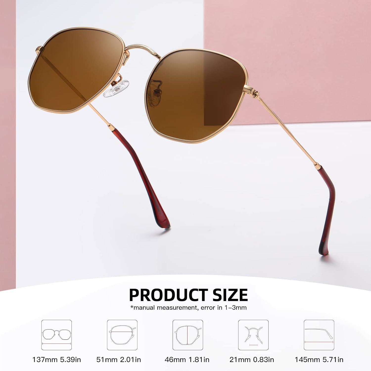 imageMEETSUN Polarized Hexagon Sunglasses for Women Men Polygon Square Sun Glasses UV400 Protection Metal FrameGold Framebrown Lens