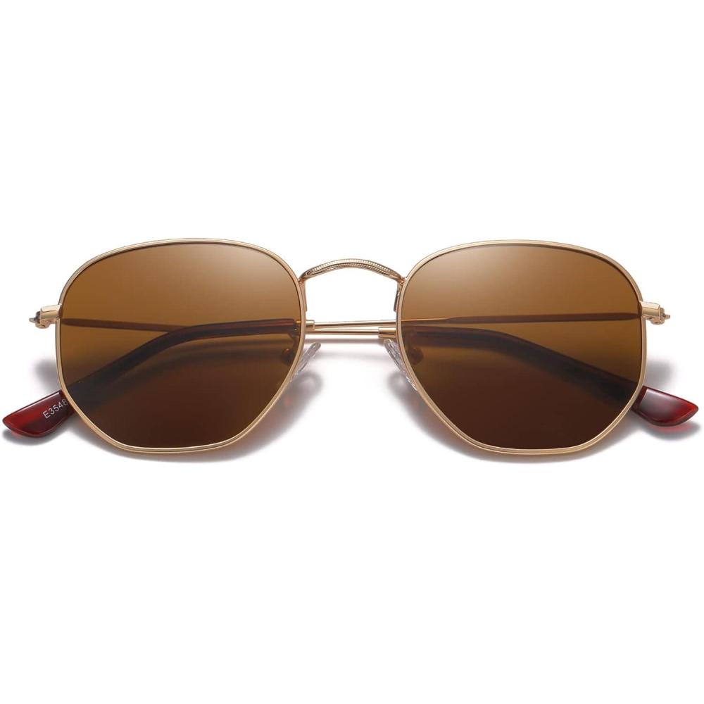 imageMEETSUN Polarized Hexagon Sunglasses for Women Men Polygon Square Sun Glasses UV400 Protection Metal FrameGold Framebrown Lens
