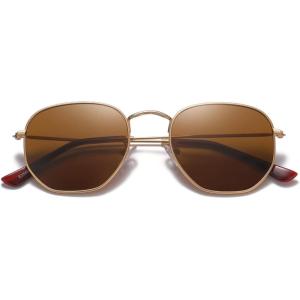 imageMEETSUN Polarized Hexagon Sunglasses for Women Men Polygon Square Sun Glasses UV400 Protection Metal FrameGold Framebrown Lens