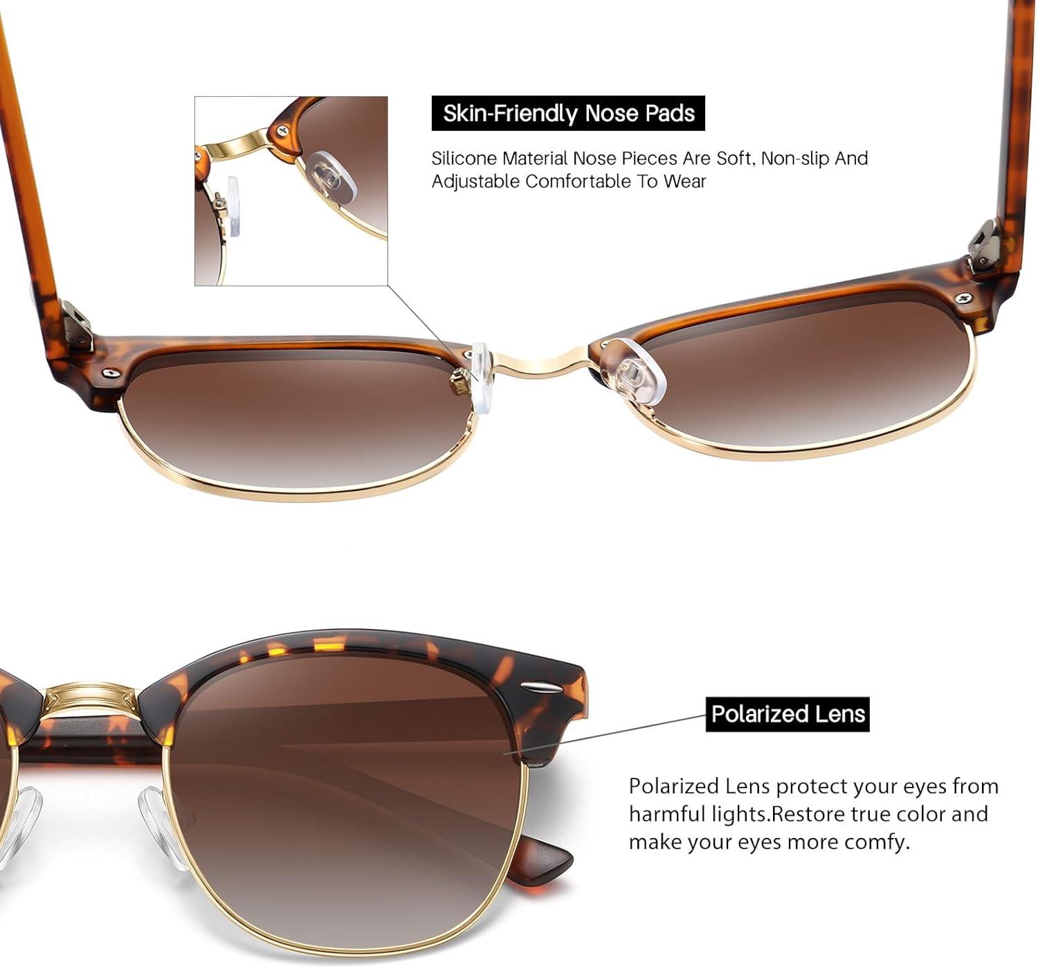 imageMEETSUN Retro Semi Rimless Polarized Sunglasses for Women Men Trendy Mirror Lens Driving Sun Glasses 3 Pack3 Pack Leopard BrownLeopard GreyTortoise Green