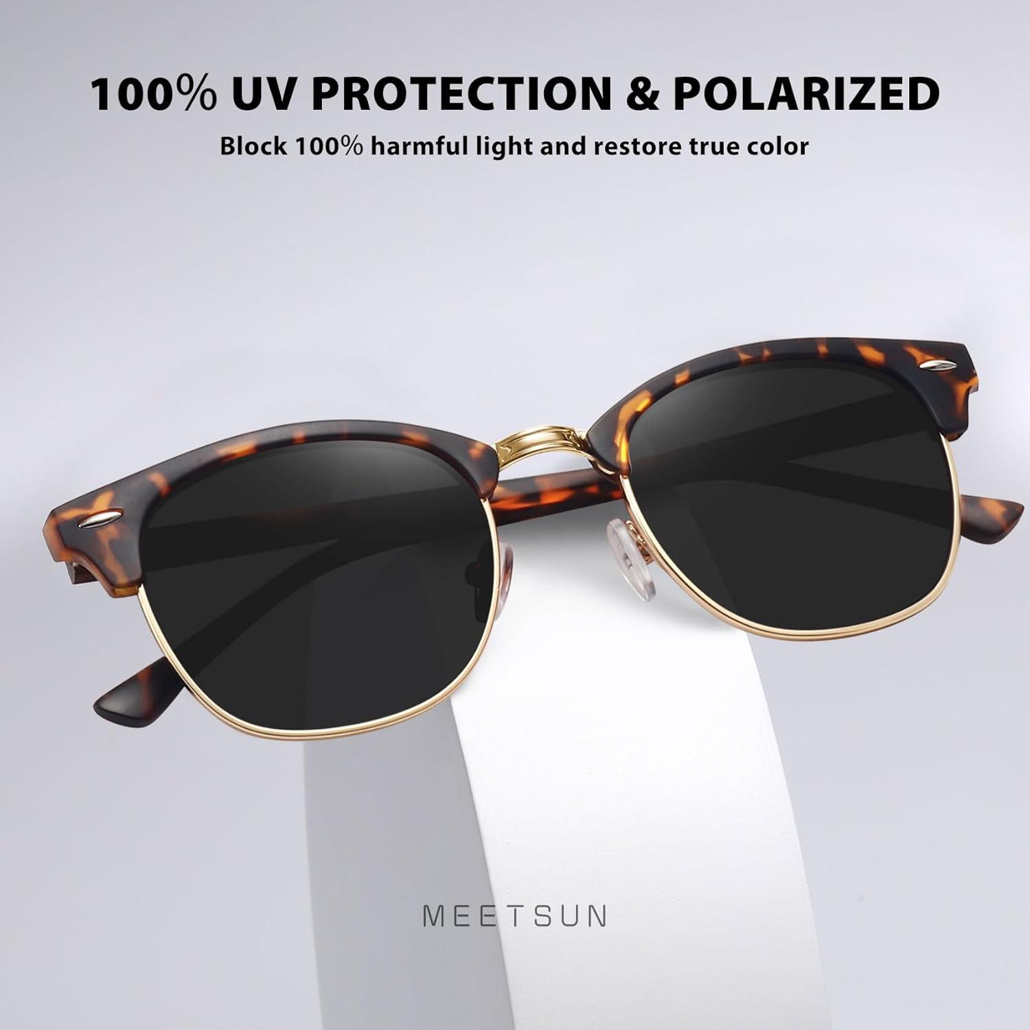 imageMEETSUN Retro Semi Rimless Polarized Sunglasses for Women Men Trendy Mirror Lens Driving Sun Glasses 3 Pack3 Pack Leopard BrownLeopard GreyTortoise Green