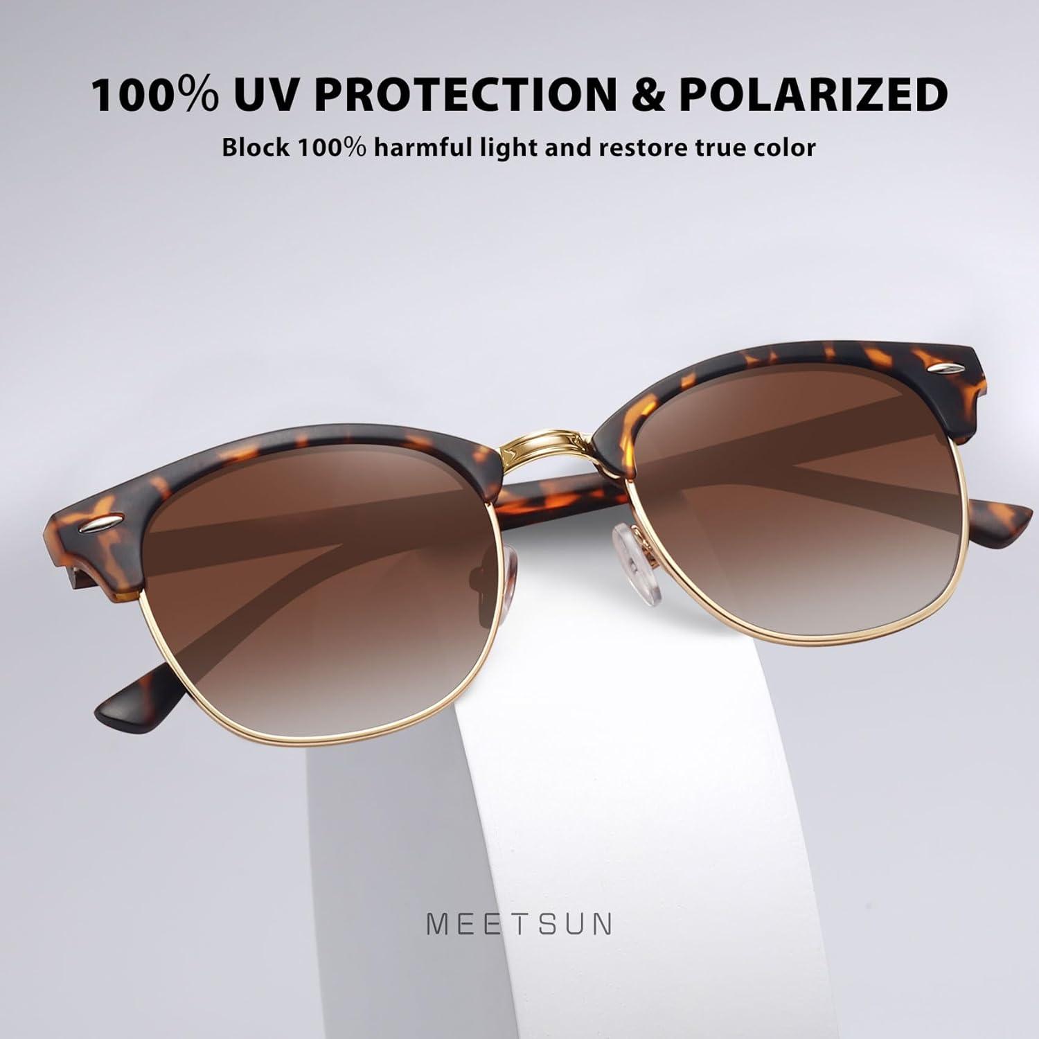 imageMEETSUN Retro Semi Rimless Polarized Sunglasses for Women Men Trendy Mirror Lens Driving Sun Glasses 3 Pack3 Pack Leopard BrownLeopard GreyTortoise Green