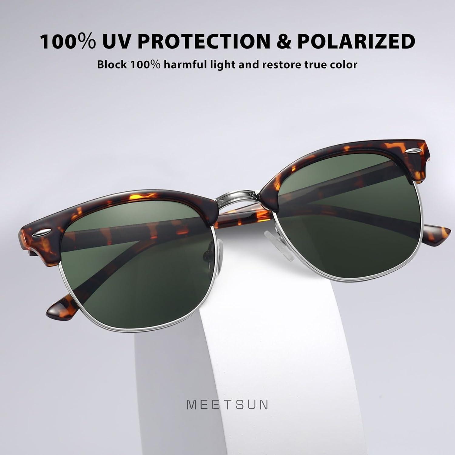 imageMEETSUN Retro Semi Rimless Polarized Sunglasses for Women Men Trendy Mirror Lens Driving Sun Glasses 3 Pack3 Pack Leopard BrownLeopard GreyTortoise Green