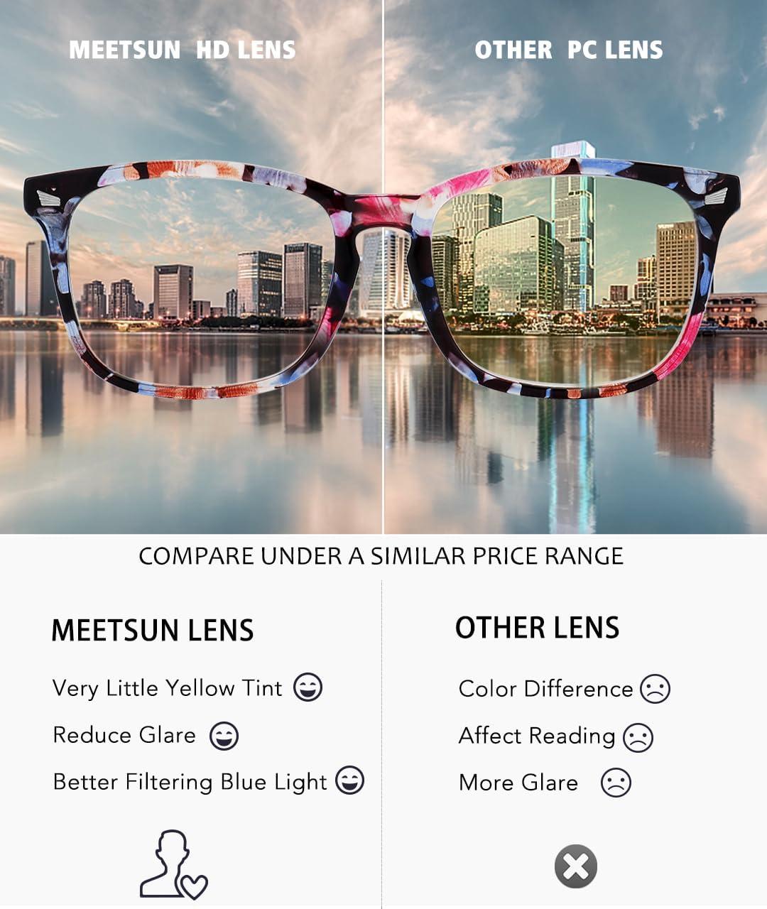 imageMEETSUN Blue Light Blocking Glasses Women Men Anti Eye Strain Headache Sleep BetterComputer Glasses UV400 Lens RedT1 Flowertransparent Lens