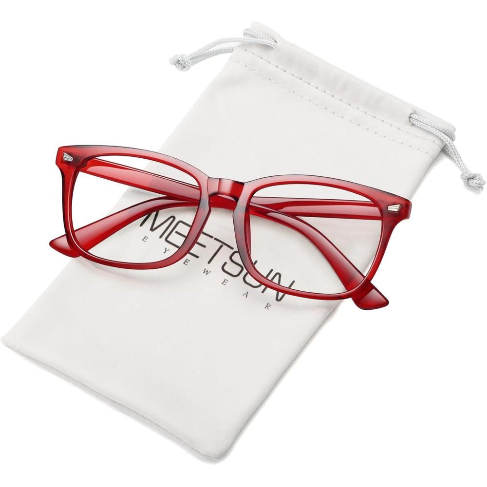 imageMEETSUN Blue Light Blocking Glasses Women Men Anti Eye Strain Headache Sleep BetterComputer Glasses UV400 Lens RedRed