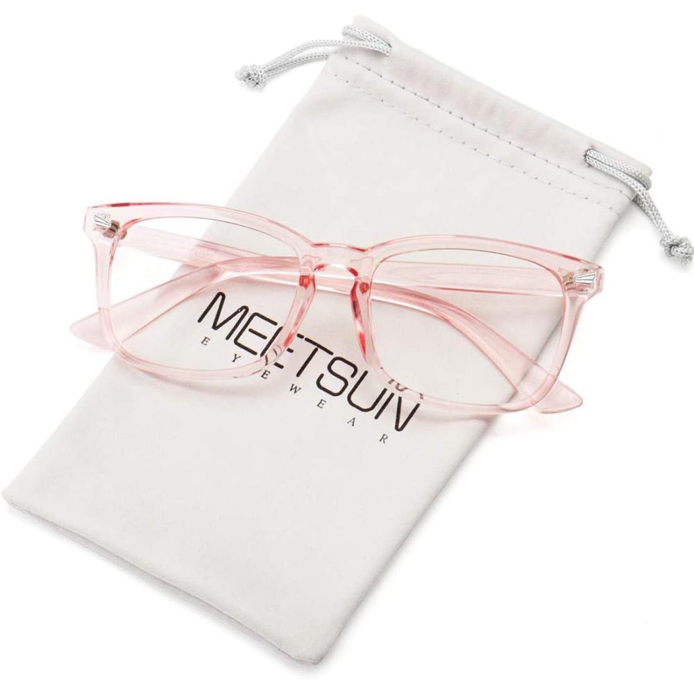 imageMEETSUN Blue Light Blocking Glasses Women Men Anti Eye Strain Headache Sleep BetterComputer Glasses UV400 Lens RedTransparent Pink Frame