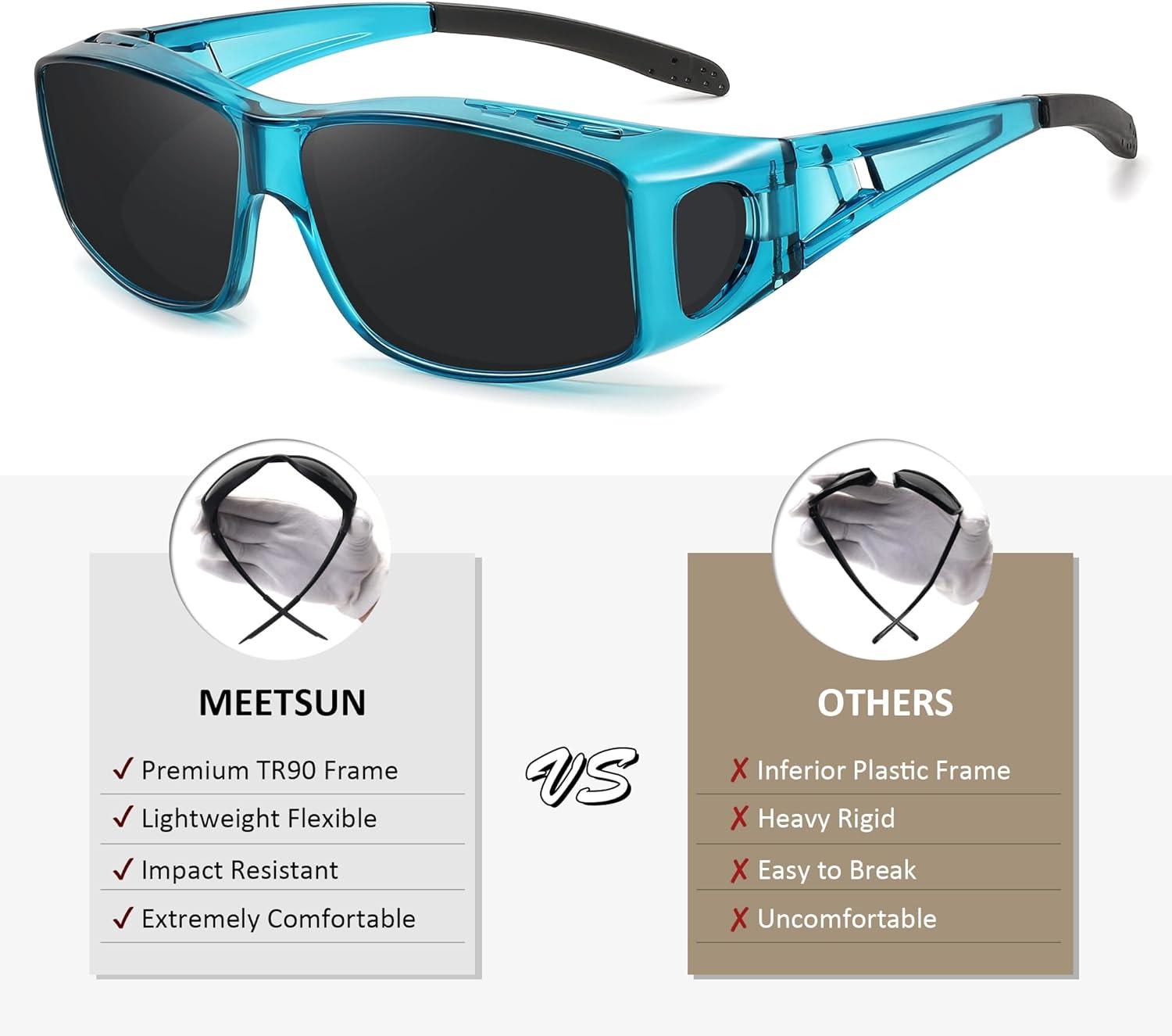 imageMEETSUN Fit Over Glasses Sunglasses for Men WomenWrap Around Sunglasses Polarized UV400 ProtectionZ1clear Bluegray Lens