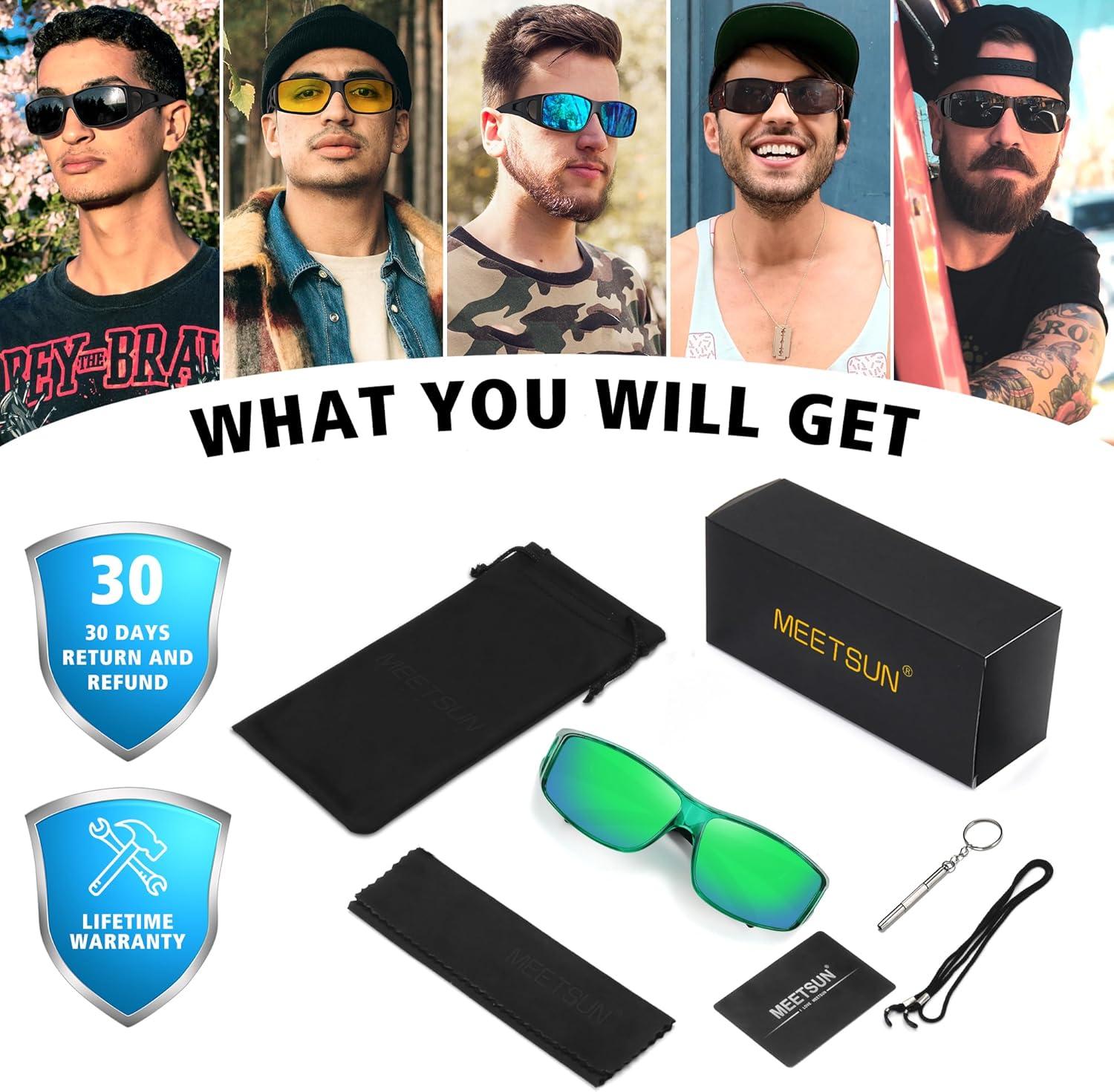 imageMEETSUN Fit Over Glasses Sunglasses for Men WomenWrap Around Sunglasses Polarized UV400 ProtectionZ1clear Greengreen Mirror Lens