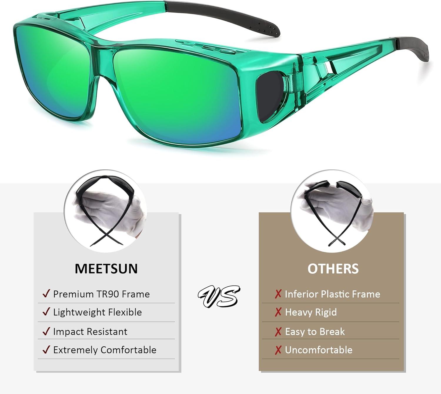 imageMEETSUN Fit Over Glasses Sunglasses for Men WomenWrap Around Sunglasses Polarized UV400 ProtectionZ1clear Greengreen Mirror Lens