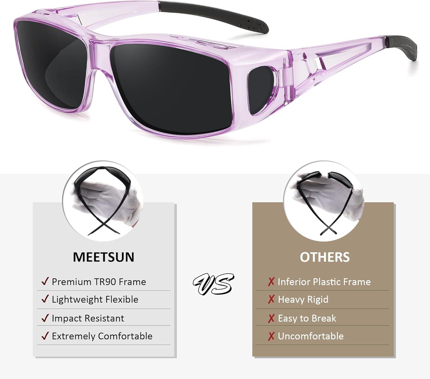 imageMEETSUN Fit Over Glasses Sunglasses for Men WomenWrap Around Sunglasses Polarized UV400 ProtectionZ1clear Purplegray Lens