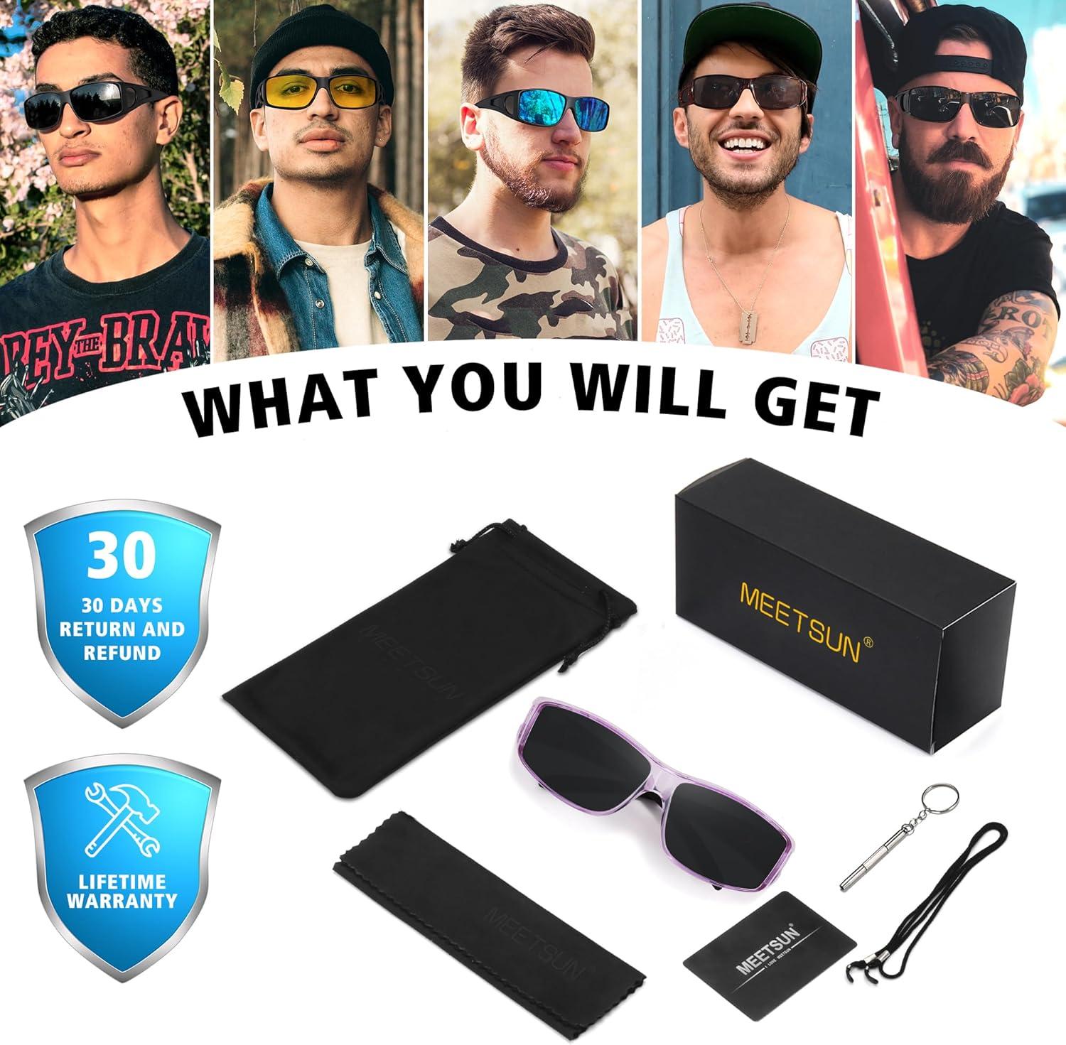 imageMEETSUN Fit Over Glasses Sunglasses for Men WomenWrap Around Sunglasses Polarized UV400 ProtectionZ1clear Purplegray Lens