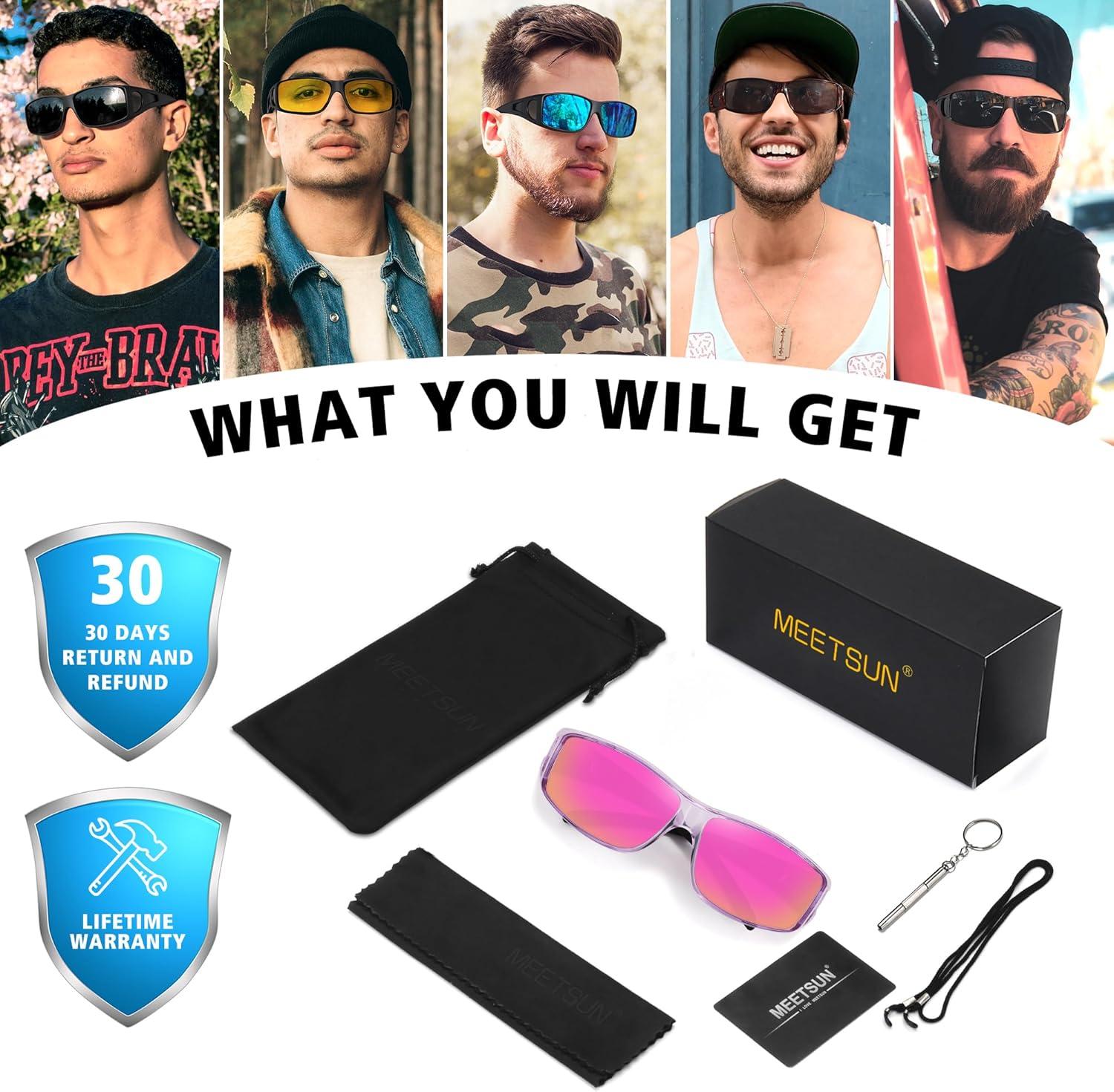 imageMEETSUN Fit Over Glasses Sunglasses for Men WomenWrap Around Sunglasses Polarized UV400 ProtectionZ1clear Purplepurple Pink Mirror Lems