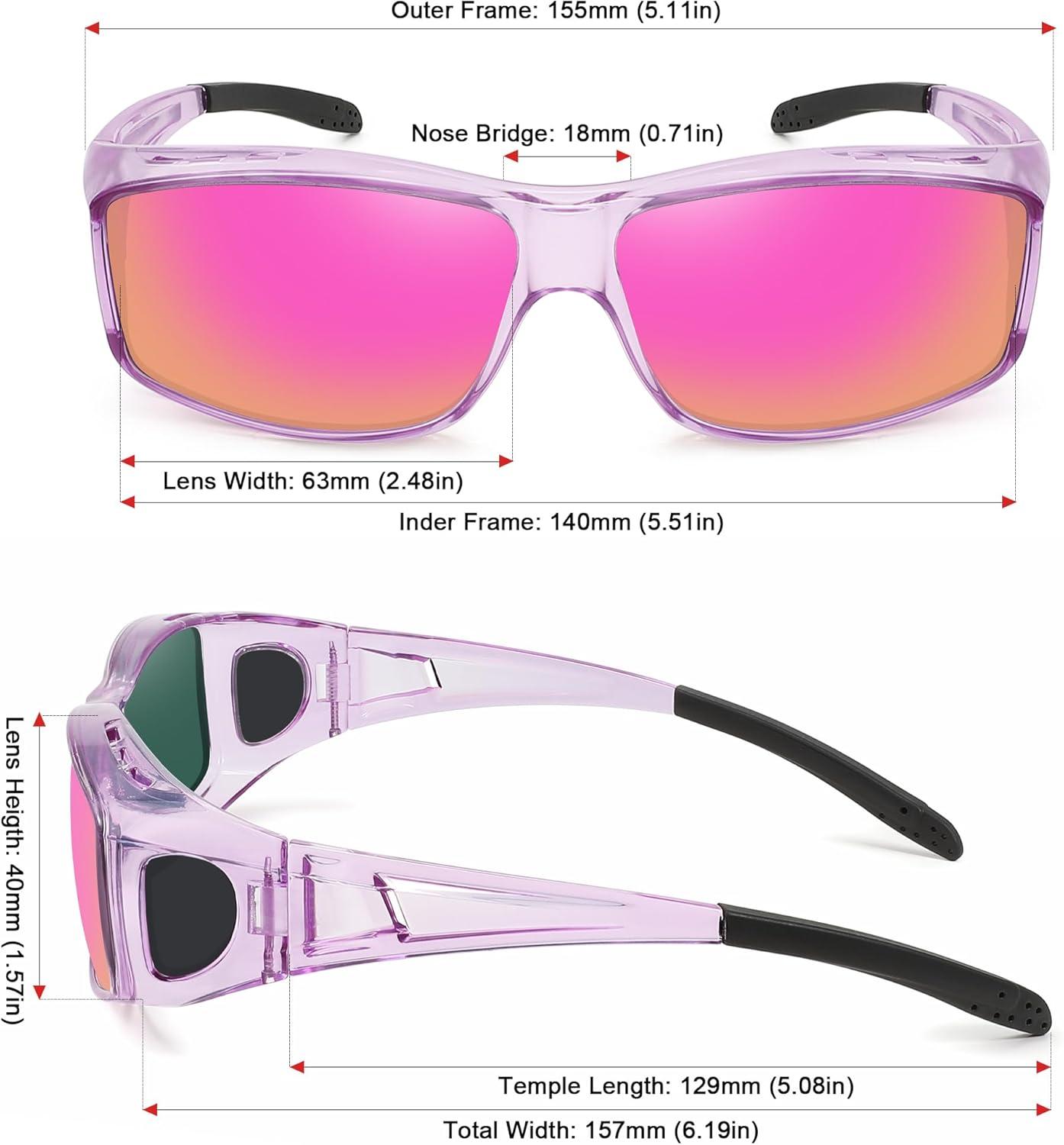 imageMEETSUN Fit Over Glasses Sunglasses for Men WomenWrap Around Sunglasses Polarized UV400 ProtectionZ1clear Purplepurple Pink Mirror Lems