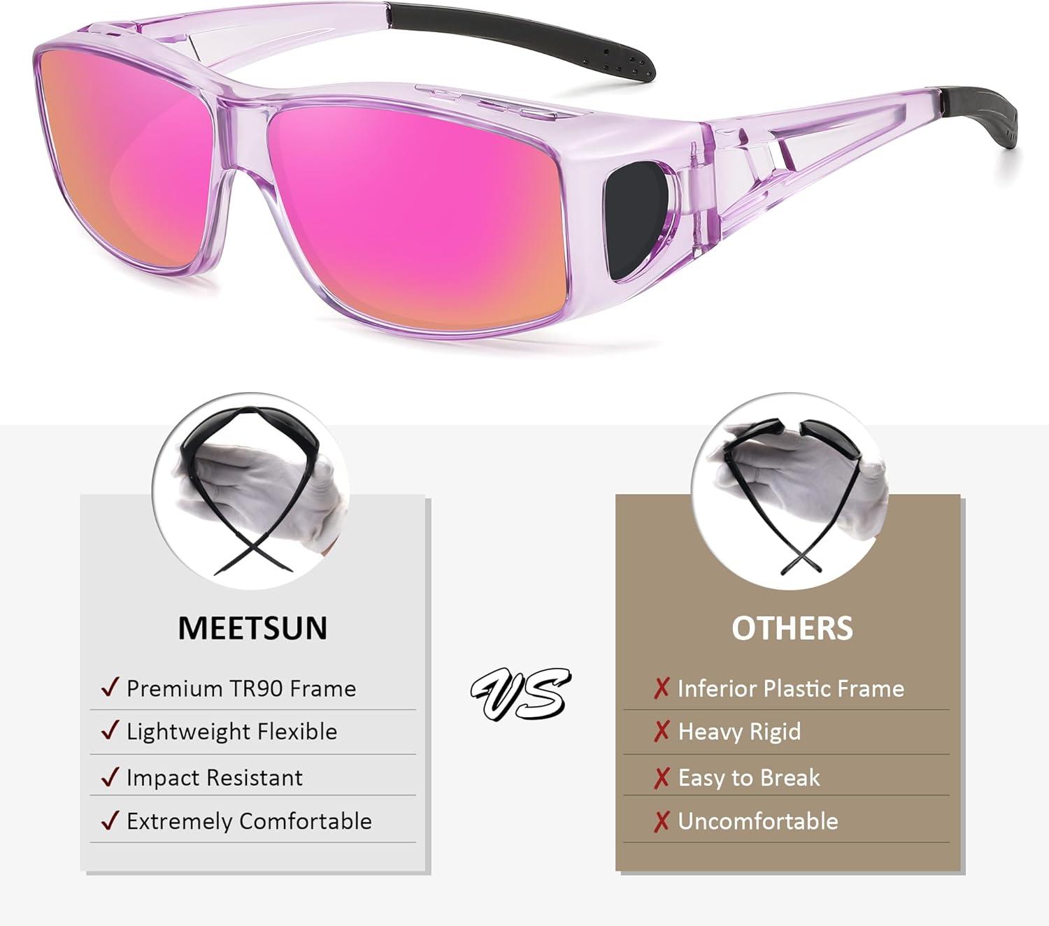 imageMEETSUN Fit Over Glasses Sunglasses for Men WomenWrap Around Sunglasses Polarized UV400 ProtectionZ1clear Purplepurple Pink Mirror Lems