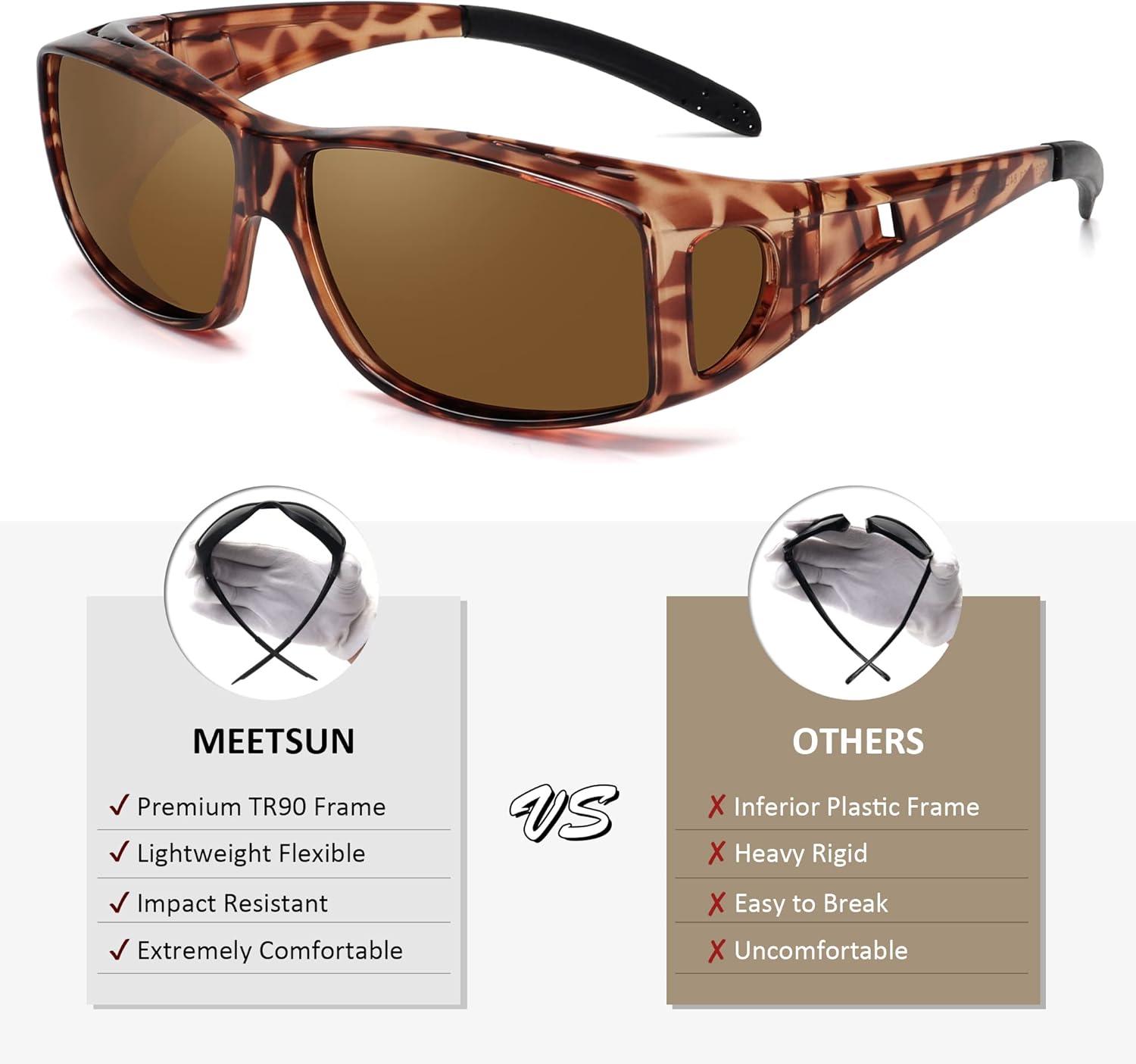 imageMEETSUN Fit Over Glasses Sunglasses for Men WomenWrap Around Sunglasses Polarized UV400 ProtectionZ1leopard Framebrown Lens