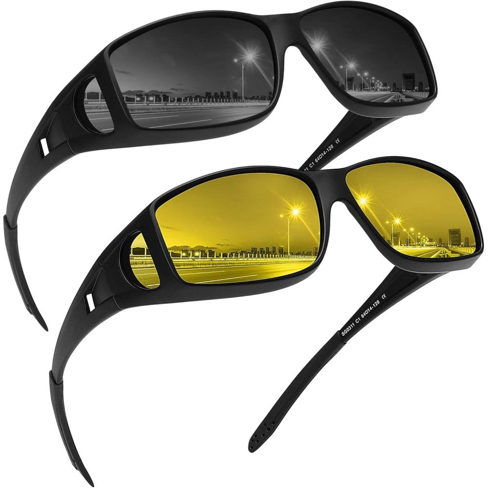 imageMEETSUN Fit Over Glasses Sunglasses for Men WomenWrap Around Sunglasses Polarized UV400 ProtectionZ12 Pack Back Frame Gray Lensblack Frame Night Vision Lens