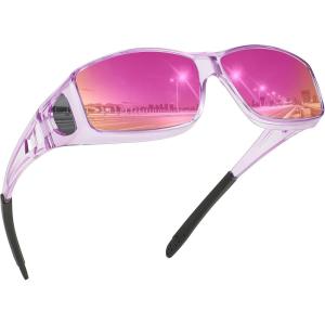 imageMEETSUN Fit Over Glasses Sunglasses for Men WomenWrap Around Sunglasses Polarized UV400 ProtectionZ1clear Purplepurple Pink Mirror Lems