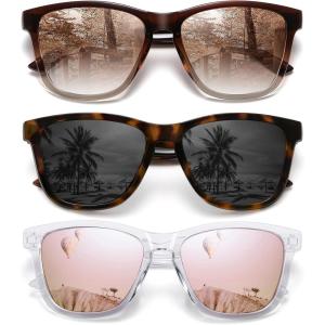 imageMEETSUN Polarized Sunglasses for Women Men Classic Retro Designer Style Fashion UV400 Protection3 Pack Brown Gradient Lens  Pink Mirrored  Tortoise Grey