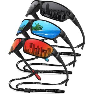 imageMEETSUN Polarized Sports Sunglasses for Men Women Wrap Around Driving Cycling Golf Fishing Sun Glasses UV400 Protection3pack Blackbluered