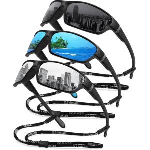 imageMEETSUN Polarized Sports Sunglasses for Men Women Wrap Around Driving Cycling Golf Fishing Sun Glasses UV400 Protection3pack Blackbluesilver