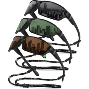 imageMEETSUN Polarized Sports Sunglasses for Men Women Wrap Around Driving Cycling Golf Fishing Sun Glasses UV400 Protection3pack Blackdark Greenbrown