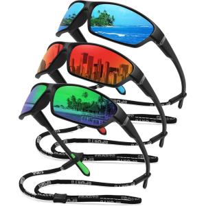 imageMEETSUN Polarized Sports Sunglasses for Men Women Wrap Around Driving Cycling Golf Fishing Sun Glasses UV400 Protection3pack Blueredgreen