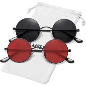 imageMEETSUN Small Round Polarized Sunglasses for Men Women Retro Vintage Circle Hippie Sun Glasses UV400Black  Grey  Black  Red