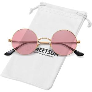 imageMEETSUN Small Round Polarized Sunglasses for Men Women Retro Vintage Circle Hippie Sun Glasses UV400Gold  Pink