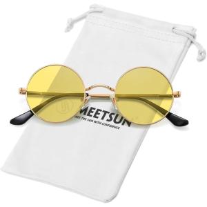 imageMEETSUN Small Round Polarized Sunglasses for Men Women Retro Vintage Circle Hippie Sun Glasses UV400Gold  Yellow