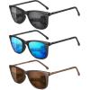 image:imageMEETSUN Polarized Sunglasses for Men Classic Retro Square Frame UV Protection Sports Sunglasses for Fishing Driving3 Pack BlackBlue MirroredBrown